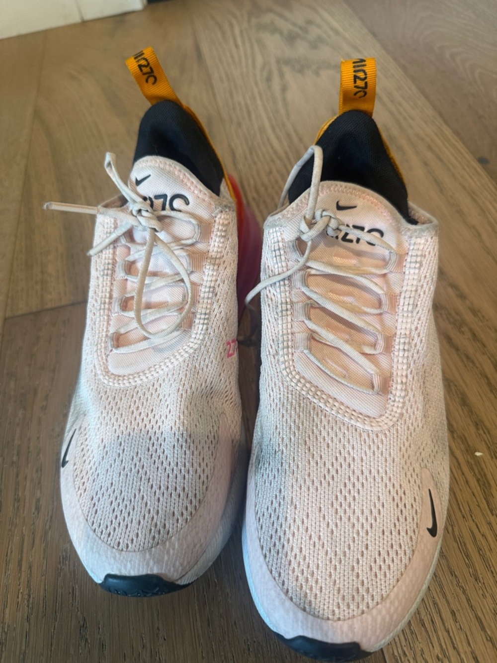 Nike Kids Light Pink Mesh Athletic Sneakers with Yellow Heel Tabs